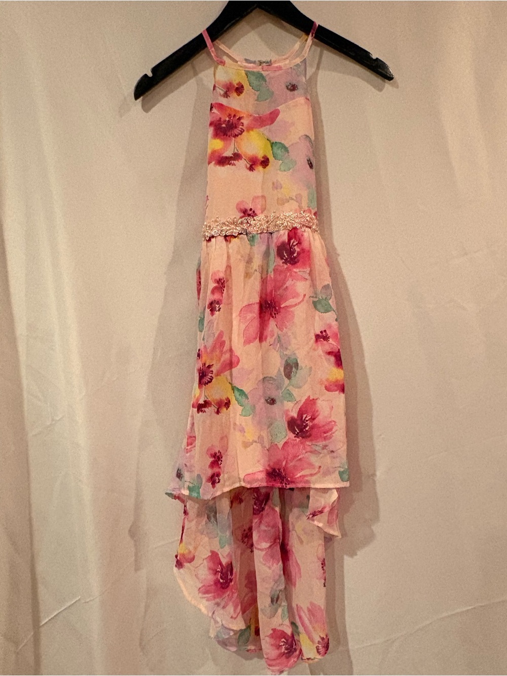 Girls' Pink Floral High-Low Party Dress